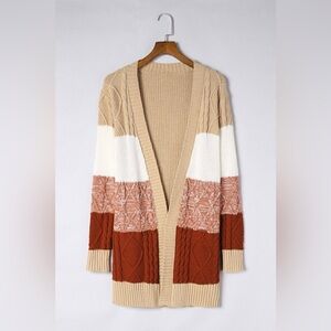 Color Block Mixed Knit Open Front Cardigan